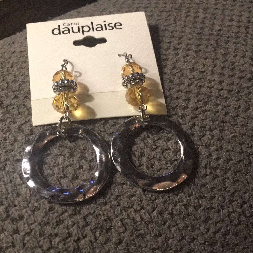 Women's silver and amber earrings
